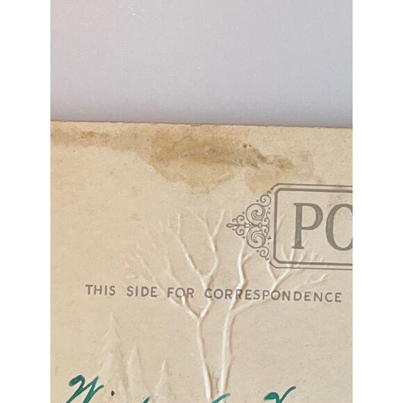 Antique Early 1900s Ephemera Postcard Embossed New Years Winter Country Church - Picture 6 of 6